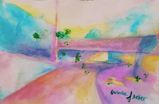 Abstract Roads & Bridges Watercolor, ft. My cat