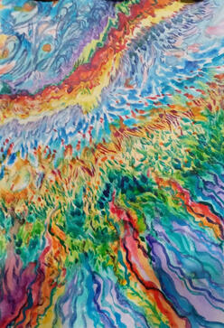 Abstract Rainbow Landscape, watercolor